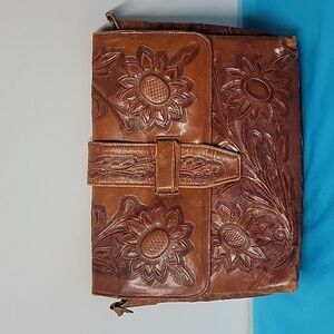 Western Vintage Hand Tooled Leather Purse With No Strap